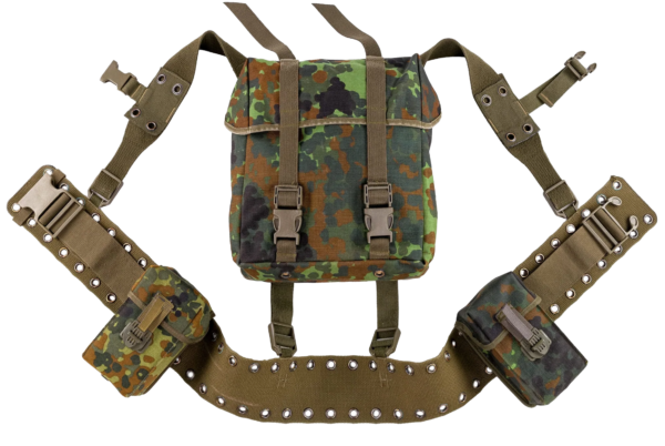 FLECKWEBBING-1 Kit alemán de arnés, tirantes, bolso de asalto y porta cantimploras