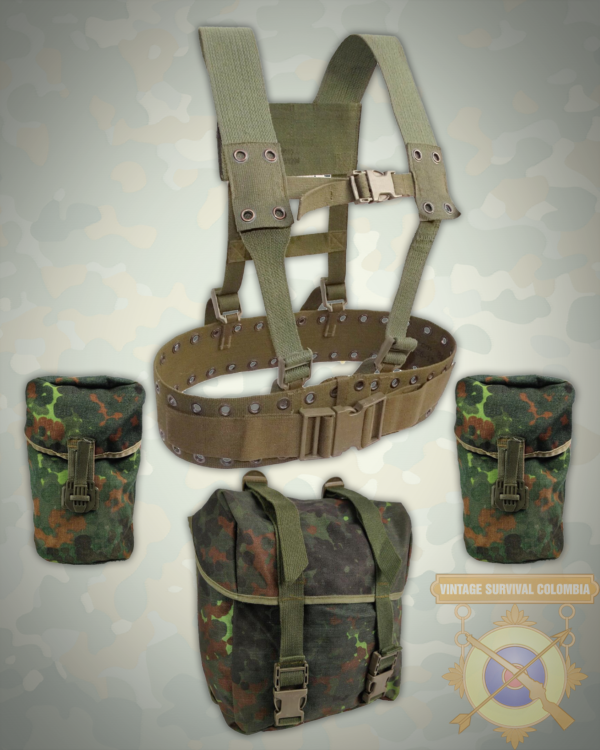 FLECKWEBBING-2 Kit alemán de arnés, tirantes, bolso de asalto y porta cantimploras