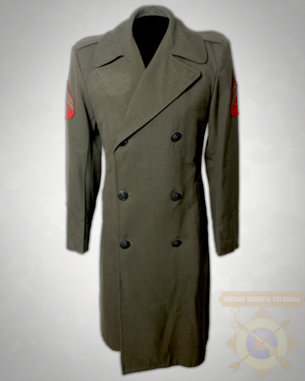 Abrigo militar americano de gabardina de lana de sarga rango de cabo de los US Marines 1979