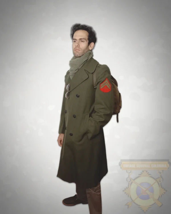 Abrigo militar americano de gabardina de lana de sarga rango de cabo de los US Marines 1979